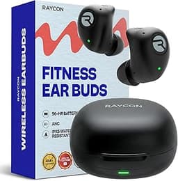 Raycon Fitness Bluetooth True Wireless Earbuds with Built in Mic 54 Hours of Battery IPX 7 Waterproof and Charging Case with Talk, Text, and Play Bluetooth 5.2 Portable Sport (Black)